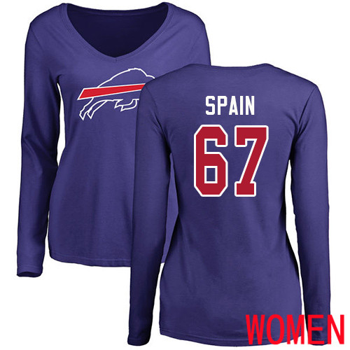 NFL Women Buffalo Bills #67 Quinton Spain Royal Blue Name and Number Logo Long Sleeve T Shirt->women nfl jersey->Women Jersey